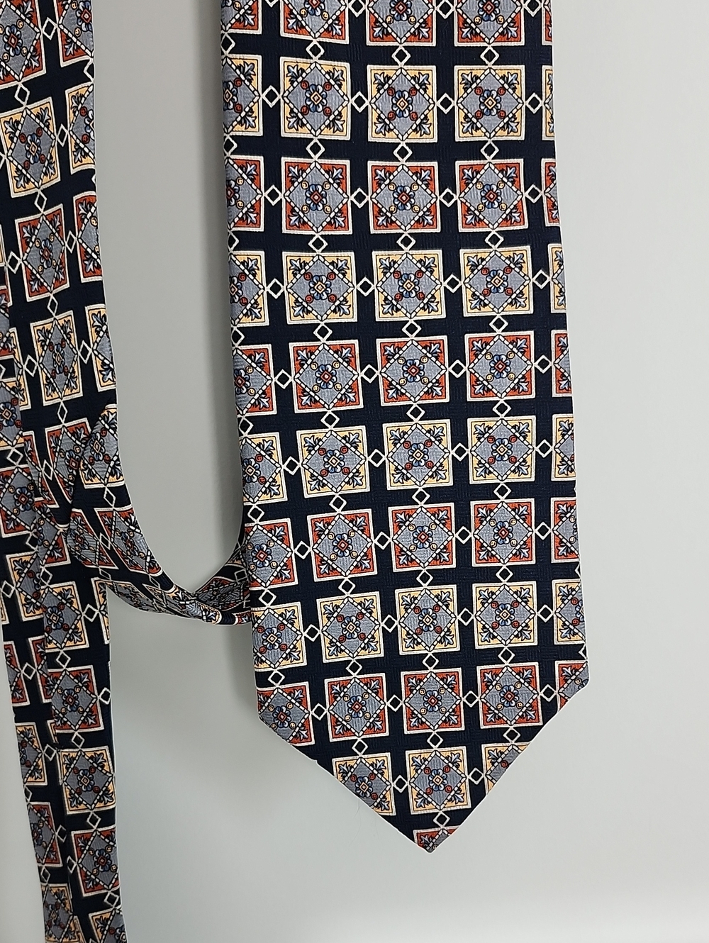 Navy Geometric Quilt Theme Silk Tie Classic Men's Accessory